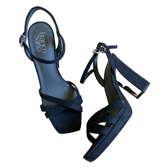 NEW Franco Sarto Damalis Platform Sandals Size 6.5 Heels in Black Galaxy Sparkle - Picture 1 of 16